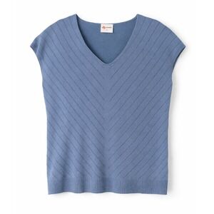 WIHOLL Sleeveless Knit Top Size L Blue V Neck Ribbed Chevron Pattern